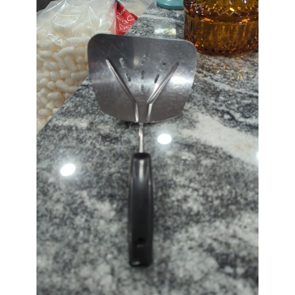Vintage Foley Stainless Steel Spatula, Black Handle Wide Slotted Curved USA